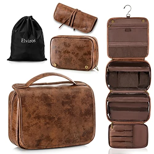 Offerta a tempo: Elviros Borsa Toilette Uomo 3 in 1 in Pelle PU, Impermeabile, Marrone Scuro - 0.00% da 29.99 € a 29.99 €