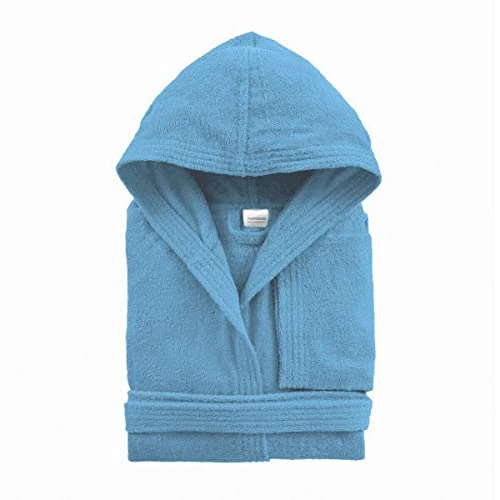 Morbidissimi Accappatoio Spugna Adulto Con Cappuccio, Cinturino e 2 Tasche, Accappatoi Uomo Donna in Spugna Morbida 400 gr/mq Puro Cotone V820 (Accappatoio Celeste, M)