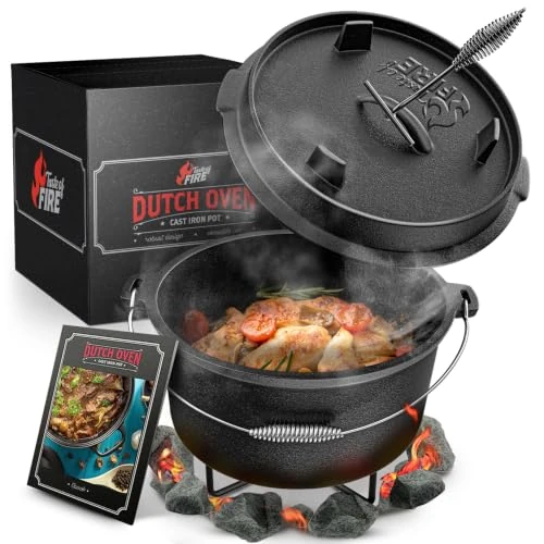 Offerta a tempo: Taste of Fire [L'Originale] - Set Pentola Olandese in Ghisa da 7,4 Litri con Piedini & Coperchio da 1,8 Litri a Doppia Funzione Utilizzabile come Griglia (7,4 L incl. supporto per pentola) - 8% da 64.99 € a 59.99 €