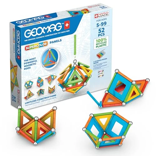 Geomag, Supercolor Recycled, Construcciones Magnéticas, Barras y Paneles de Colores, Paquete de 42 Piezas, Plástico 100% Reciclado