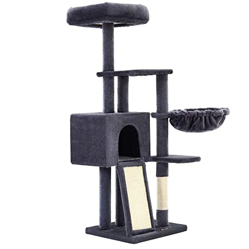 Offerta a tempo: FEANDREA Albero per Gatti, Tiragraffi Piccolo da 135 cm, Condominio per Gatti in Peluche a più Livelli con Copertura per Trespolo Rimovibile Lavabile, Graffiatoio, Cesto, Grotta, Grigio Scuro - 0.00% da 39.99 € a 39.99 €