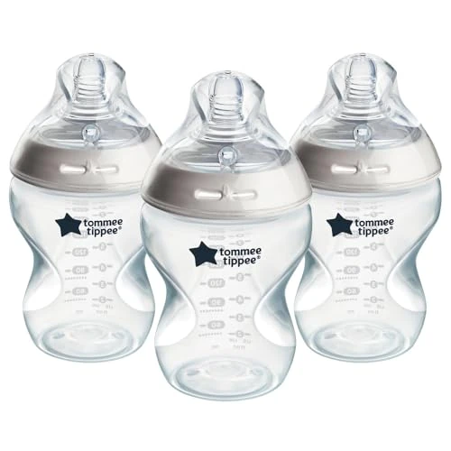 Tommee Tippee Natural Start Baby Bottles for 0m+, Pack of 3 260ml Baby Bottles, with Slow Flow Breast-Like Teat for a Natural Latch, Self-Sterilising and BPA Free, Baby Feeding Essentials