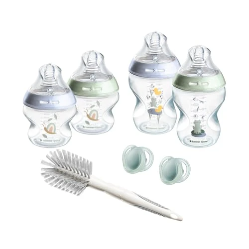 Tommee Tippee-Babyflaschen, Natural Start-Set f. Neug., Anti-Kolik-Flaschen (150ml und 260ml), brustähnl. Sauger (mittel), selbststeril. Zubehör, blau