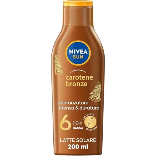 Nivea SUN Sonnenmilch Carotin Bronze SPF 6 200 ml Sonnenschutzmilch für eine goldene Bräune, Sonnencreme angereichert mit Carotin und Vitamin E