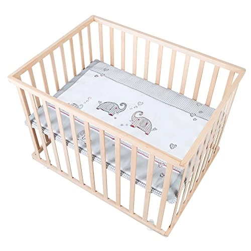 Offre limitée : roba Parc Bébé Rectangulaire en Bois 75x100 "Jumbotwins" + Tapis de Parc Bébé et Roues Avec Freins - Blanc de 173.10 € à 129.90 € (25% de remise)