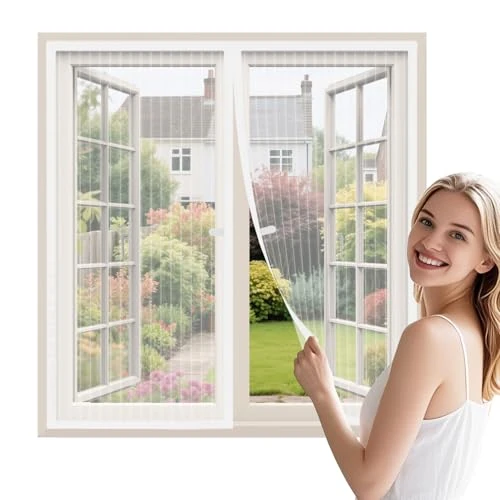 WENT Magnetic Fly Screen Door 140x160 cm, Various Sizes, Insect Screen No Drilling Required, Suitable for Balcony, Terrace, Cellar, Bedroom and Sliding Doors, White