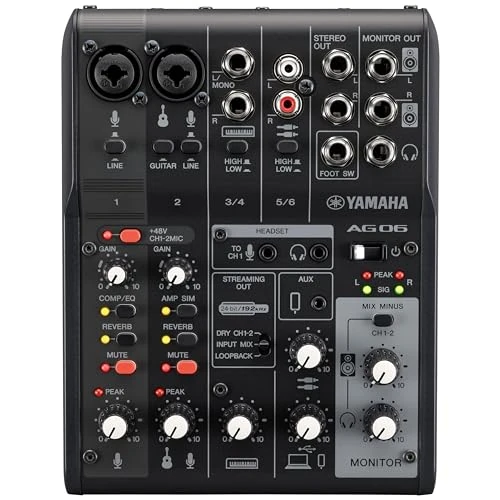 Yamaha AG06MK2 Table de mixage en direct 6 canaux avec interface audio USB - Pour Windows, Mac, iOS et Android - Noir