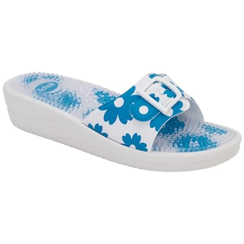 Scholl New Massage, Sandali Donna, White Blue, 37 EU