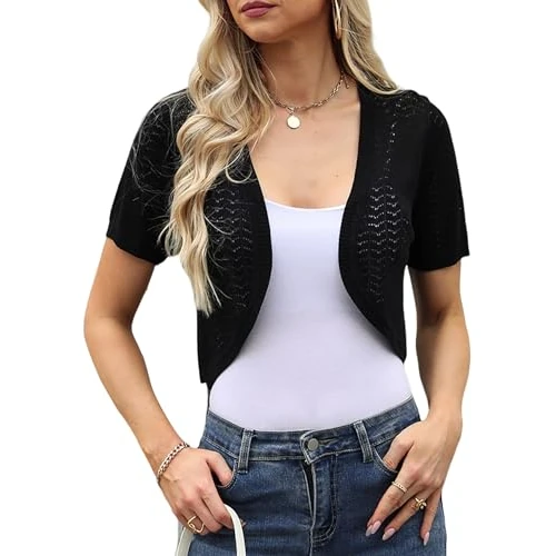 Offerta a tempo: Totatuit Bolero Donna Cardigan Estivo Lavorato a Maglia Corto Coprispalle Primaverile Aperta Senza Bottoni Donna Elegante Moda Fit Elastico Cardigan da Party Autunno Nero L - 41% da 22.99 € a 13.53 €