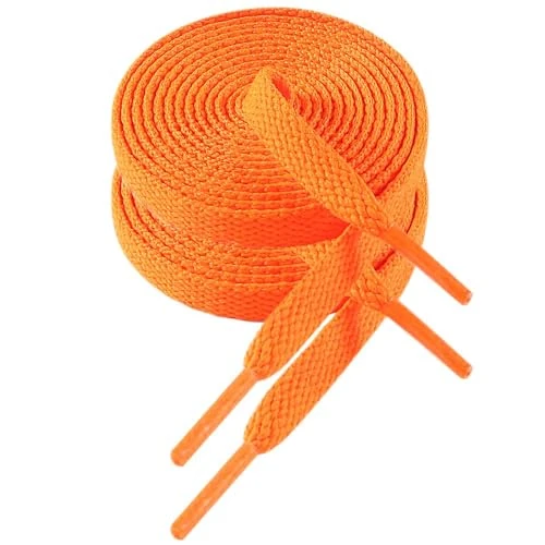 VSUDO 120 cm Cordones de Zapatillas Naranja Plano, 8mm Ancho Cordones de Zapatos Deporte, Orange Sneakers Shoelaces, Aguetas Deportivos de Repuesto para Mujer o Hombre (1 Par-Naranja-120cm)