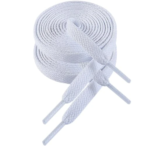 VSUDO 120 cm Lacci Scarpe Bianco Neve Piatti da Ginnastica, Snow White Shoelace for Sneakers, Larghi 8mm Stringhe Scarpe Sportive di Ricambio (1 Paio-Bianco Neve-120cm)