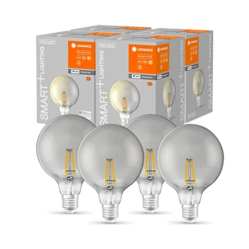 Limited-time offer: LEDVANCE Smart LED Bulb with WiFi Technology, E27, Dimmable, Warm White (2500K), Globe Shape, Clear Filament in Smoked Glass, Replacement for Conventional 48W Bulbs, 4-Pack from 66.61 GBP to 66.61 GBP (save 0%)