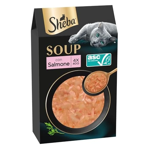 Offerta a tempo: Busta di cibo umido per gatti adulti SHEBA Soup con Salmone, confezione da 40 (10x4x40g) - 34% da 32.96 € a 21.89 €
