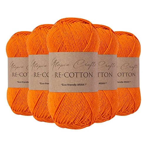 Offre limitee: Utopia Crafts Re-Cotton Lot de 5 pelotes de fil à tricoter de 100 g - Orange citrouille de 12.95 EUR a 8.70 EUR (economie 33%)