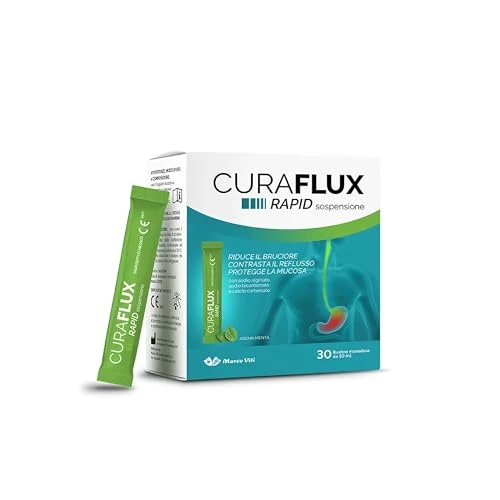 Marco Viti CURAFLUX Rapid Oral Suspension 30 Stick Pack of 10ml - with Sodium Alginate, Bicarbonate and Calcium Carbonate, Rapid Relief from Reflux, Burning, Hyperacidity, Ideal for Digestion