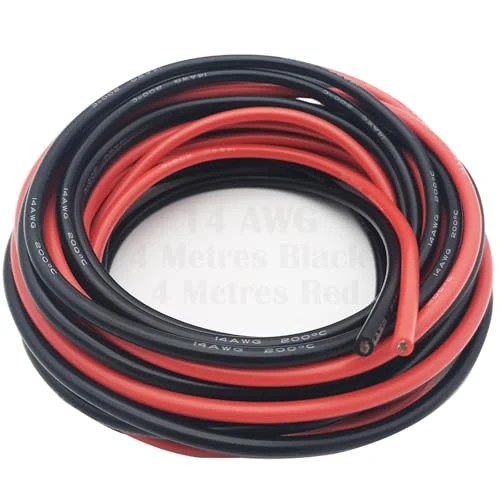 Offerta a tempo: Cavo Silicone, CESFONJER 14 AWG filo di silicone, filo di rame stagnato flessibile, per RC auto, drone, batteria per aereo, ecc [4 Metri nero e 4 Metri rosso] - 0.00% da 15.99 € a 15.99 €