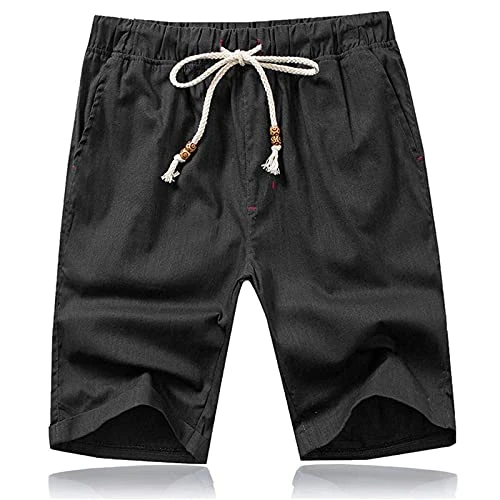 Offerta a tempo: JustSun Pantaloncini Uomo Shorts Lino Cotone Corti Pantaloncini Uomo con Tasche Estivi Nero S - 5% da 27.99 € a 26.59 €