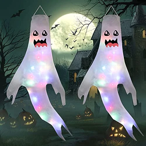 Offre limitée : Deco Halloween Fantôme Suspendu d'halloween, Fantômes Suspendues avec Lumières LED pour la Décoration Extérieure, Accessoires de Décoration de Fête Halloween. de 10.99 € à 10.99 € (0.00% de remise)