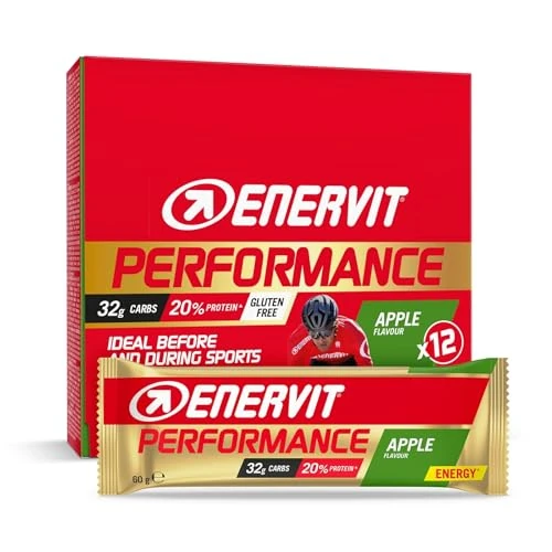 Offerta a tempo: Enervit, Performance Bar Apple, Barrette Energetiche, 32g di Carboidrati, 20% di Proteine, Gusto Mela, Per Attività Sportiva di Lunga Durata ed Endurance, Senza Glutine, 12 Barrette da 60g - 0.00% da 29.70 € a 29.70 €