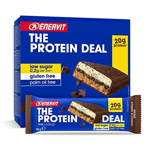 Enervit The Protein Deal Choco & Vanilla Dream – Proteinriegel, Vanille und Zartbitterschokolade, 20 g Protein, 0,2 g Zucker, köstlicher und gesunder Snack, Glutenfrei, 12 Riegel à 55 g