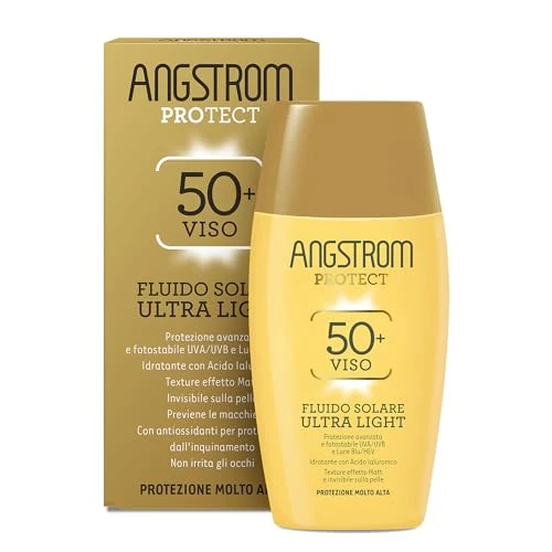 Offerta a tempo: Angstrom Protect Fluido Solare Ultra Light Viso SPF 50+, Protezione Fotostabile UVA/UVB e Luce Blu/HEV, Con Acido Ialuronico, 40 ml - 0% da 11.43 € a 11.43 €