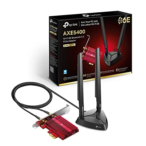 Offerta a tempo: TP-Link Archer TXE75E AXE5400Mbps Scheda di Rete Wireless WiFi 6E PCIe, Bluetooth 5.3, Staffa a Basso Profilo, Scheda Wifi PC Fisso, Tri-Band (6 GHz/5 GHz/2.4 GHz), WPA3, Supporta Windows 10/11 - 55% da 99.99 € a 44.99 €