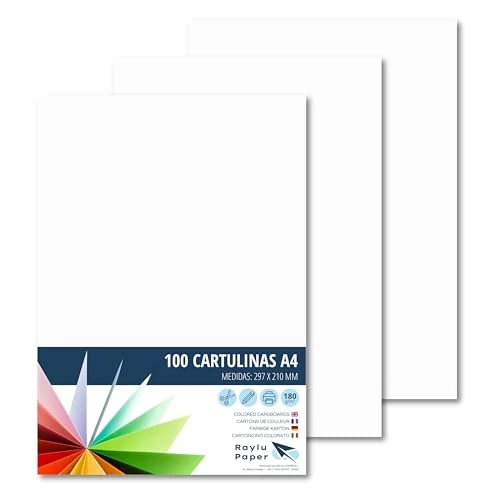RAYLU PAPER – Cartoncini Colorati A4, 100 Pezzi Fogli Colorati 180g/m², 210 x 297 mm, Carta Colorata Proffesionale per l’ufficio e per l'artigianato (Bianco)