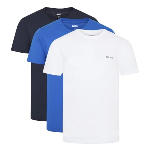 DKNY Uomo, Maglietta Girocollo, Blu Marino/Bianco/Blu, Confezione da 3, Piccolo