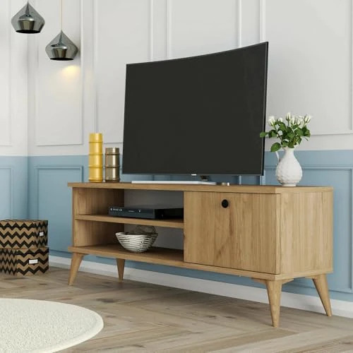 Offerta a tempo: Dmora - Mobile porta TV Biham, Credenza da soggiorno, Armadio basso per TV, Base parete attrezzata, 120x30 h45 cm, Quercia - 42% da 153.99 € a 89.99 €