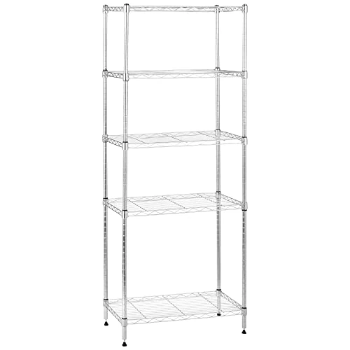 Tijdelijke aanbieding: Amazon Basics Smalle opbergeenheid, 5 planken, planken en poten verstelbaar in hoogte, draagkracht maximaal 453 kg, chroom, 34 x 58,9 x 152,5 cm (d x b x h) van 43.85 € naar 32.09 € (27% korting)