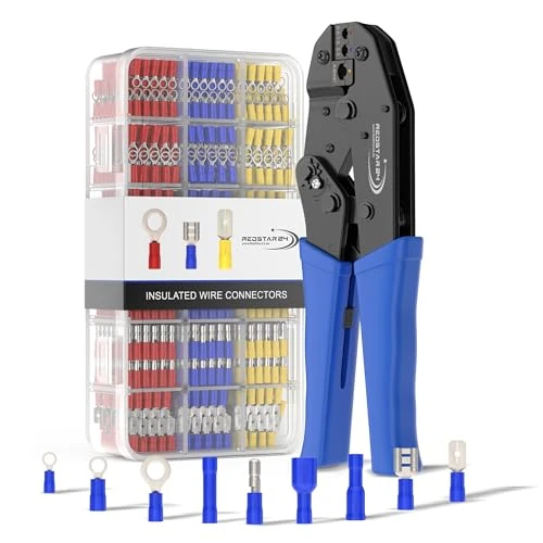 Zeitlich begrenztes Angebot: Crimpzange Kabelschuhe Set inkl. 700 Stück Steckverbinder, Quetschverbinder, Flachstecker, Flachsteckerhülsen, Rundstecker, Ringkabelschuhe, Stoßverbinder mit Zange Kabelschuhzange für 0,50-6,00 mm² von 33.90 € auf 33.90 € (0.