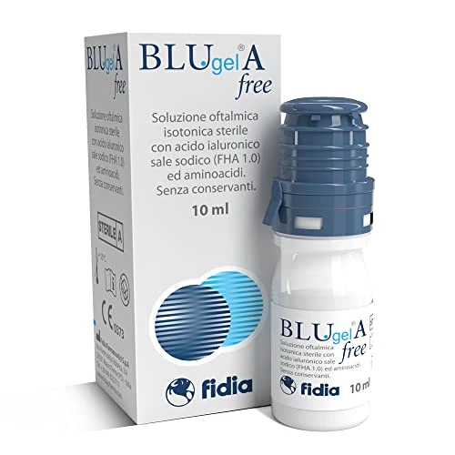Fidia Farmaceutici Blu Gel A Free - Soluzione Oftalmica Isotonica Sterile con Acido Ialuronico, Sale Sodico e Aminoacidi, Flacone da 10 ml con Contagocce OSD, Senza Conservanti