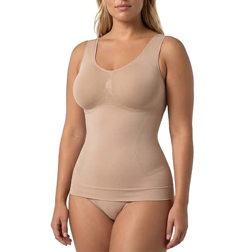 Tijdelijke aanbieding: Risalti Tanktop voor dames, brede schouders – compressie-tanktop voor dames, ondergoed van zachte microvezel, naadloos, ademend, ondergoed voor dames, shapewear - Made in Italy, Natuurlijk., XL-XXL van 19.98 € naar 19.98 € (0.0% kor