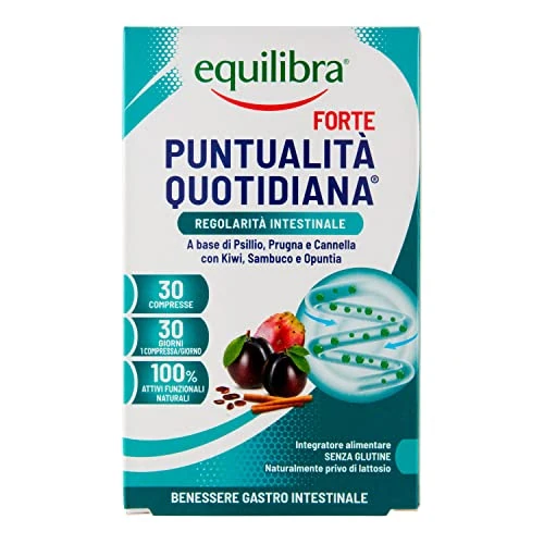 Offerta a tempo: Equilibra Integratori Alimentari, Puntualità Quotidiana Forte, Integratore con 10 Estratti Vegetali, Favorisce l'Eliminazione dei Gas e la Regolarità del Transito Intestinale, 30 compresse - 33% da 7.49 € a 4.99 €
