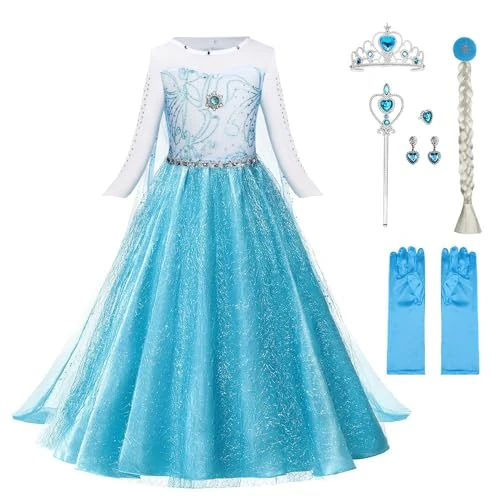 URAQT Princess Dress Costume, Dress with Princess Crown Wand Accessories, Princess Costume Princess Dress Up, Deluxe Shining Cloak Fancy Dress for Girl Party, Bridesmaid, Cosplay