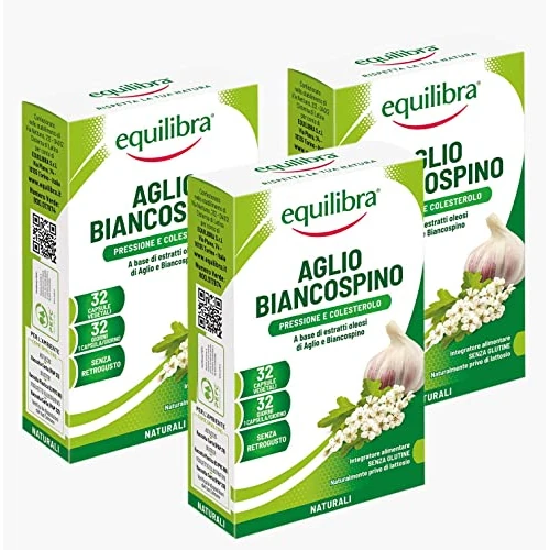Offerta a tempo: Equilibra Integratori Alimentari - Aglio Biancospino - 3 Pezzi da 32 Capsule (96 Capsule) — 43% da 17,37 € a 9,97 €