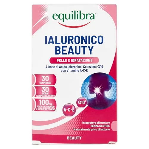 Equilibra Integratori Alimentari, Ialuronico Beauty, Integratore con Acido Ialuronico a Basso Peso Molecolare con Coenzima Q10, Aiuta a Contrastare i Fattori di Invecchiamento Cutaneo, 30 compresse