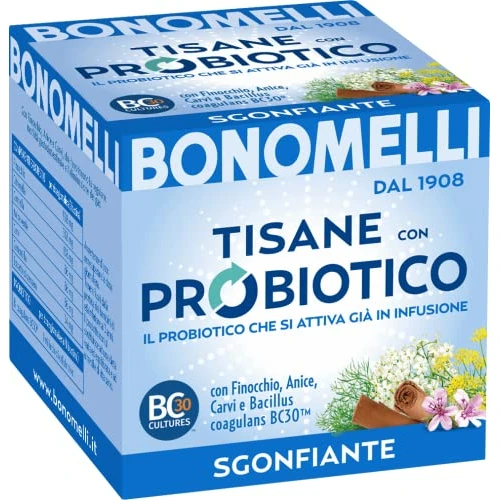 Offerta a tempo: Bonomelli Tisana Probiotica Sgonfiante, Confezione da 10 Filtri, con Finocchio, Anice e Carvi, Integratore Alimentare, Favorisce la Regolare Motilità Gastrointestinale (20g) - 32% da 3.39 € a 2.30 €