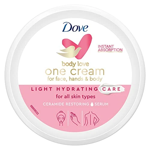 Offerta a tempo: Dove, One Cream Light Hydrating Care, Crema Viso, Corpo e Mani per Pelle Secca, Dona una Pelle Luminosa, Morbida e Fresca per 24h, con Ceramide Restoring Serum, Dermatologicamente Testata, 250ml - 20% da 4.99 € a 3.99 €