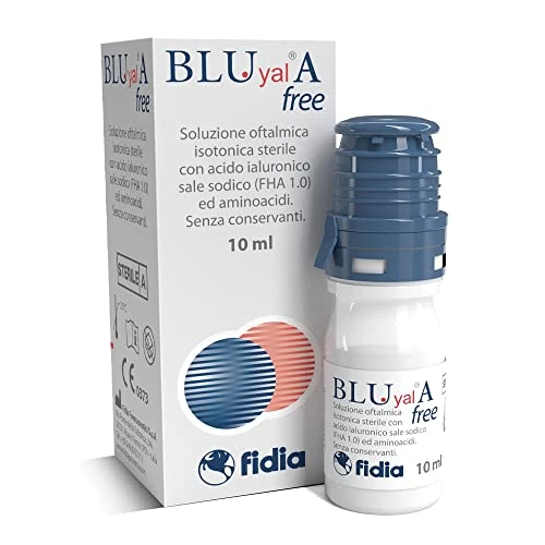 Fidia Farmaceutici Blue Yal A Free Augentropfen | Sterile isotonische Augentropfen mit Hyaluronsäure, Natriumsalz und Aminosäuren | 10 ml Flasche mit OSD-Tropfer | spendet Feuchtigkeit und schmiert