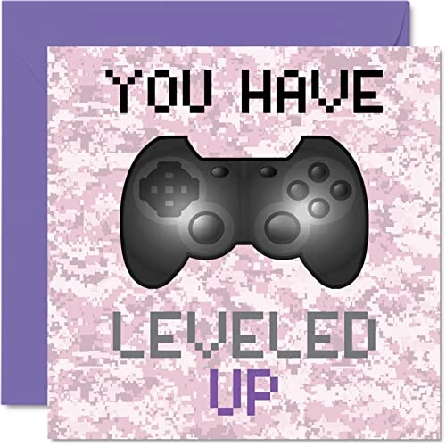 Stuff4 Biglietto di auguri di compleanno giocatori con scritta in inglese You Have Leveled Up ragazze adolescenti giochi videogiochi adulti figlia nipote zia nipote 145mm