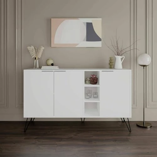 Dmora Perseus Sideboard, Living Room Buffet, Living Room Sideboard, Kitchen Pantry, 142 x 36 x H 83 cm, White