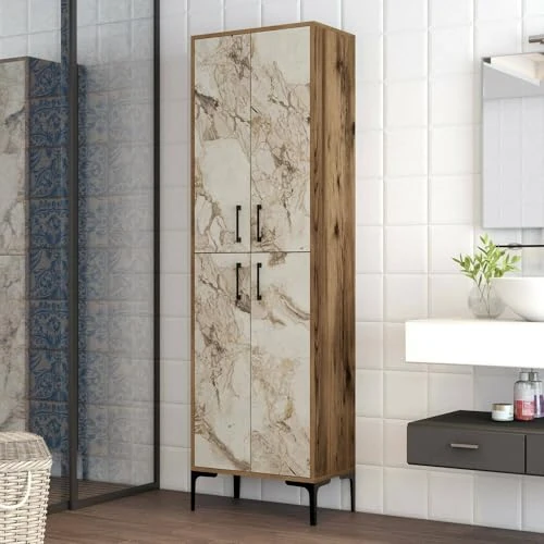 Offerta a tempo: Dmora Armadio Multiuso Grande Alphard, Mobile Multifunzionale, Mobiletto scarpiera, Guardaroba Porta Scarpe, 60x35h200 cm, Noce e Bianco Marmo - 36% da 379.99 € a 242.99 €