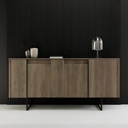 Offerta a tempo: Dmora - Credenza Betel, Buffet da soggiorno, Madia da salotto, Dispensa da cucina, 160x35h80 cm, Noce e Nero - 51% da 291.99 € a 141.99 €