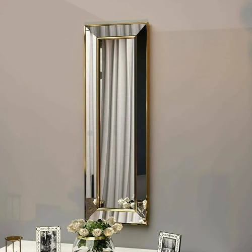 Offerta a tempo: Dmora - Specchio Musca, Specchiera, Articolo d'arredo a muro, Decorazione con specchio, 30x3h90 cm, Oro - 35% da 130.99 € a 84.99 €
