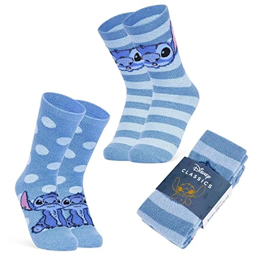 Offerta a tempo: Disney Calzini Antiscivolo Donna e Adolescenti 35-41 EU, Pacco da 2 Morbido Pile Calze Colorate (Blu Stitch) - 20% da 17.99 € a 14.39 €