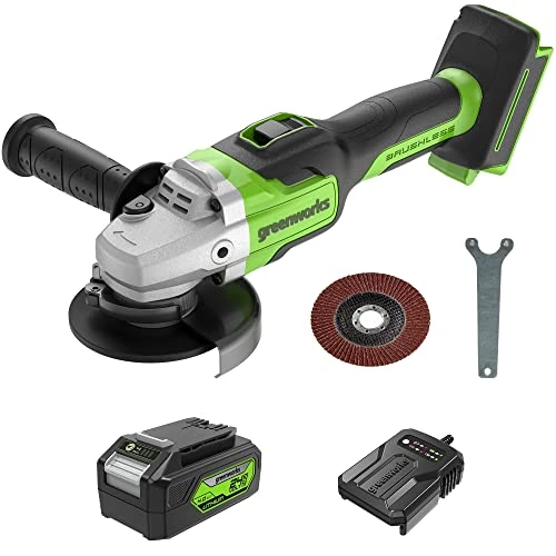 Greenworks 24V Cordless Angle Grinder 125mm Disc Blade, 10500rpm, Left or Right Handed, Amazon Exclusive 24V 4Ah Battery & Charger GD24AGK4