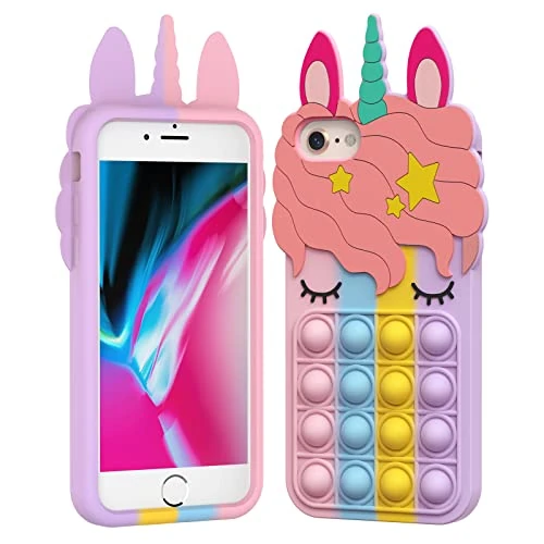 Asgens Custodia Pop Bubbles per iPhone 6/6S/7/8/SE 2020,Carina Bello Cartone Animato Unicorno Arcobaleno Pop Morbido Custodia per Apple iPhone 6/6S/7/8/SE 2020 4,7 pollici