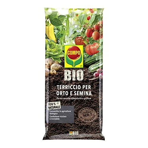 COMPO BIO Terriccio per Orto e Semina, Per Ortaggi, Frutta, Erbe Aromatiche e Piante Ornamentali, Consentito in Agricoltura Biologica, Sacco 10 L