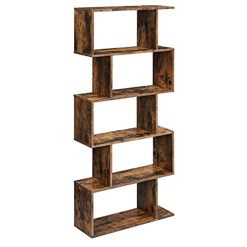 VASAGLE LBC62BX Boekenkast, 5 niveaus, opbergrek van zigzag, voor woonkamer, kantoor, slaapkamer, ruimteverdeler, rustiek bruin